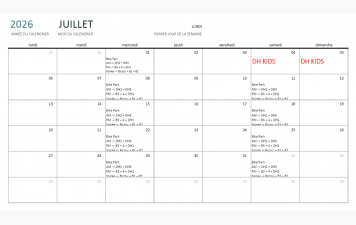 Calendrier prévisionnel cours Juillet 2026